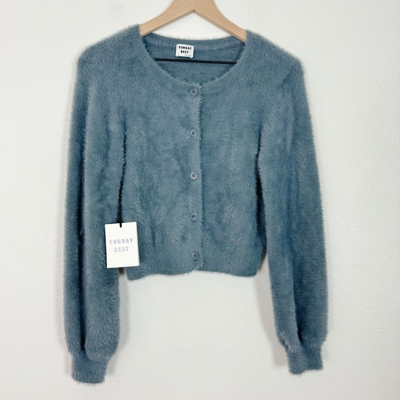 Aritzia Sweaters - NWT Aritzia Sunday Best Carmen Fuzzy Cardigan Blue Size Medium